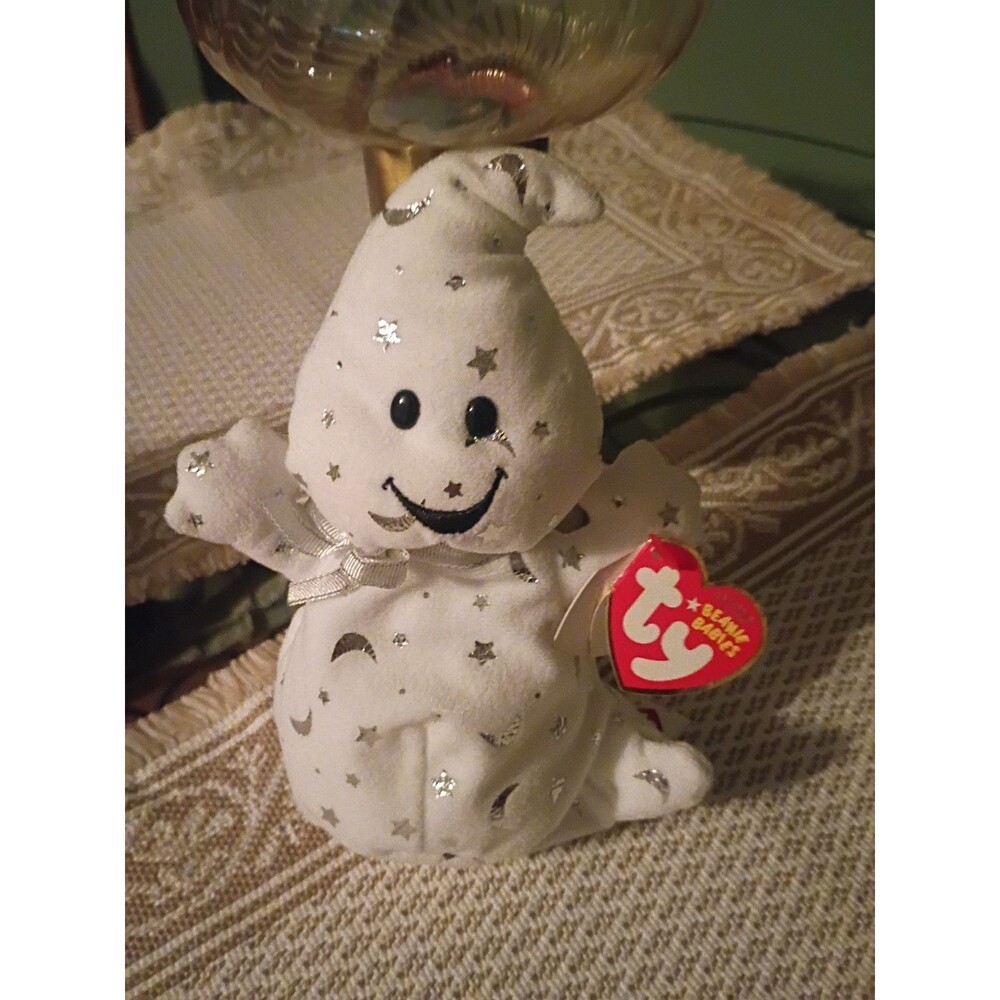 2008 Vanish the Ghost Halloween Ty Beanie Baby Plush Metallic Stars And Moons 7”